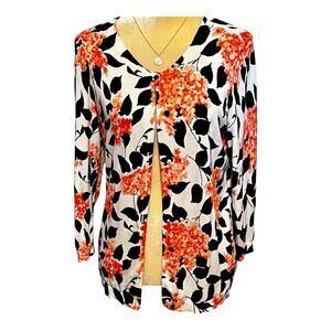 Talbots Floral Cardigan Size M Soft Cotton Blend 3/4 Sleeves Buttons Multicolor
